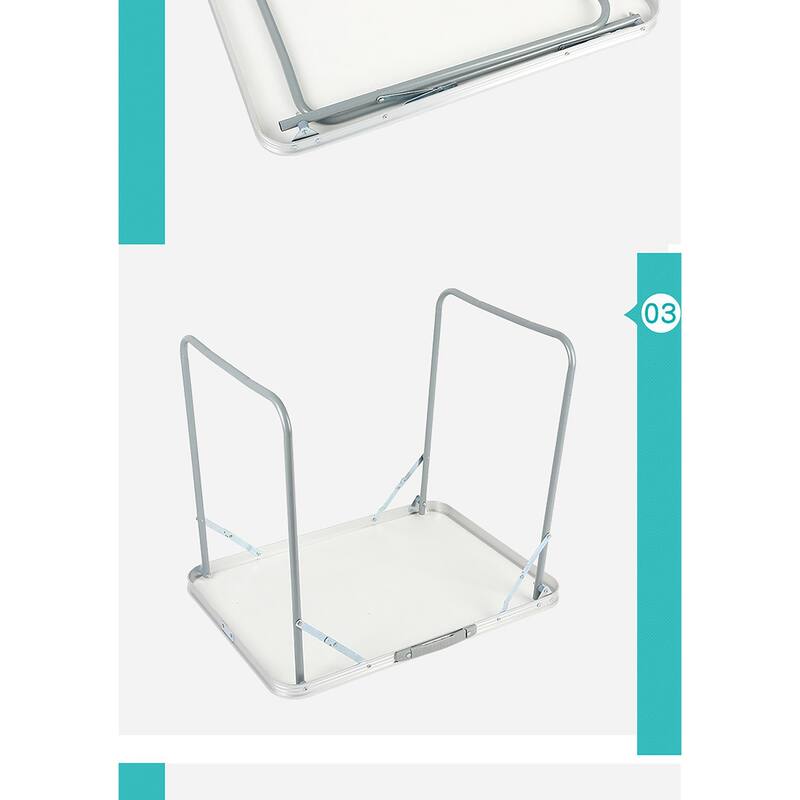 White Portable Folding Table with Metal Edge Reinforcement for Camping and Outdoors Dining - 27.56"L × 19.69"W × 23.62"H