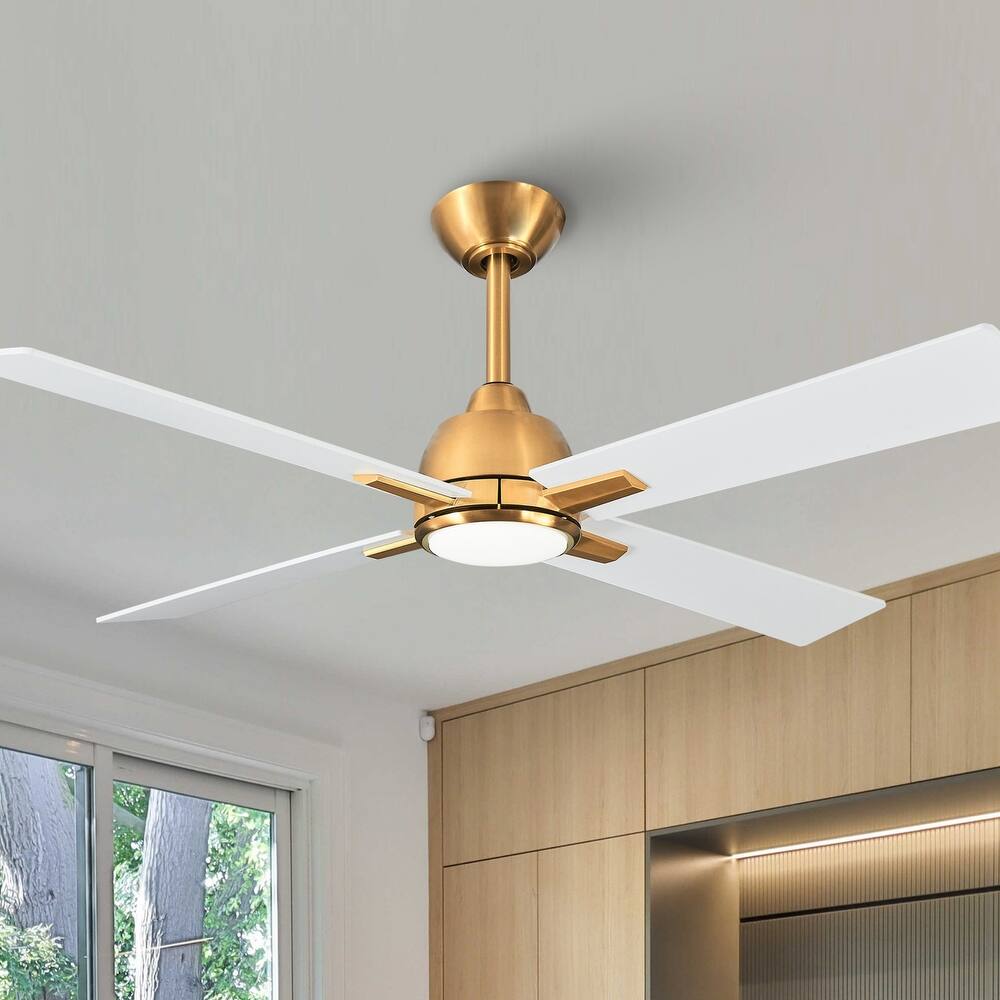 48-inch Gold Plywood Modern Dimmable Ceiling Fan with Light and Remote