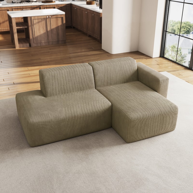94" W Corduroy Upholstered Fully Sponge Molded Modular Sectional Sofa