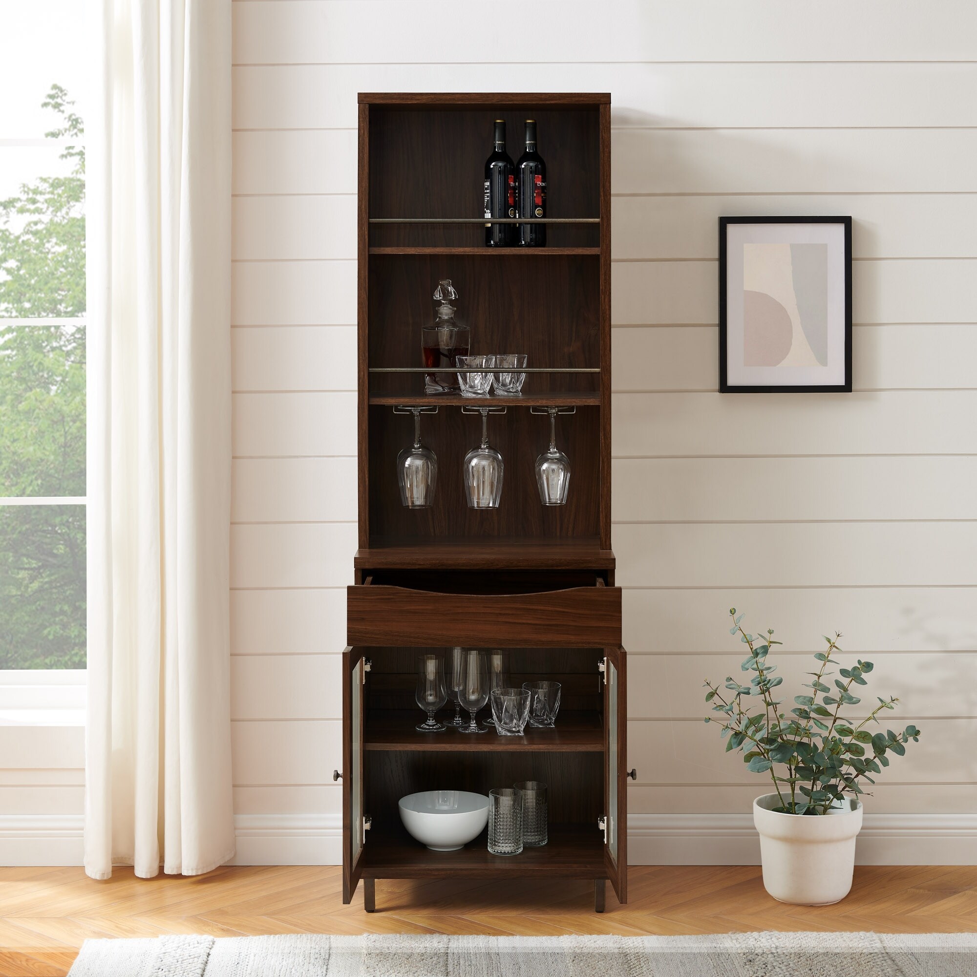 Middlebrook Classic Fluted Door Bar Cabinet with Stemware Storage