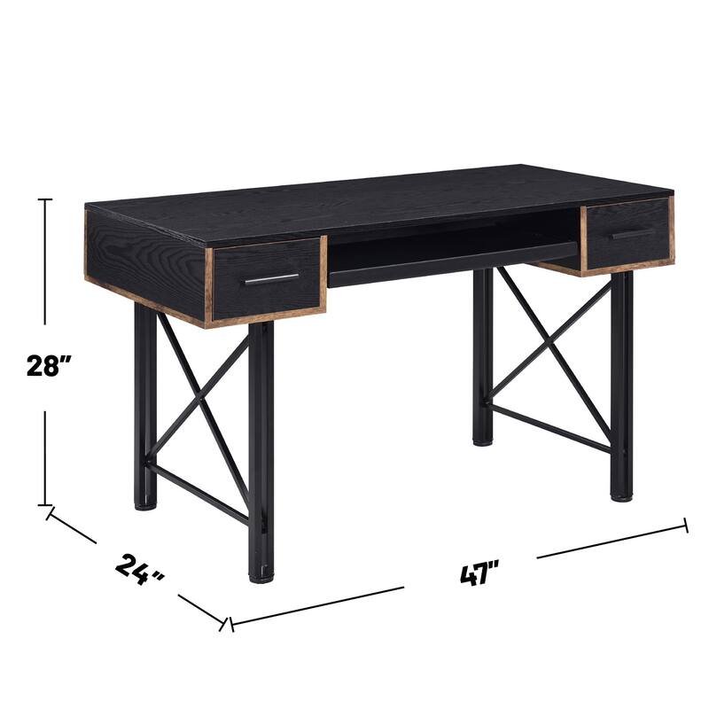 Rectangular Computer Desk with 2 Drawers, Black