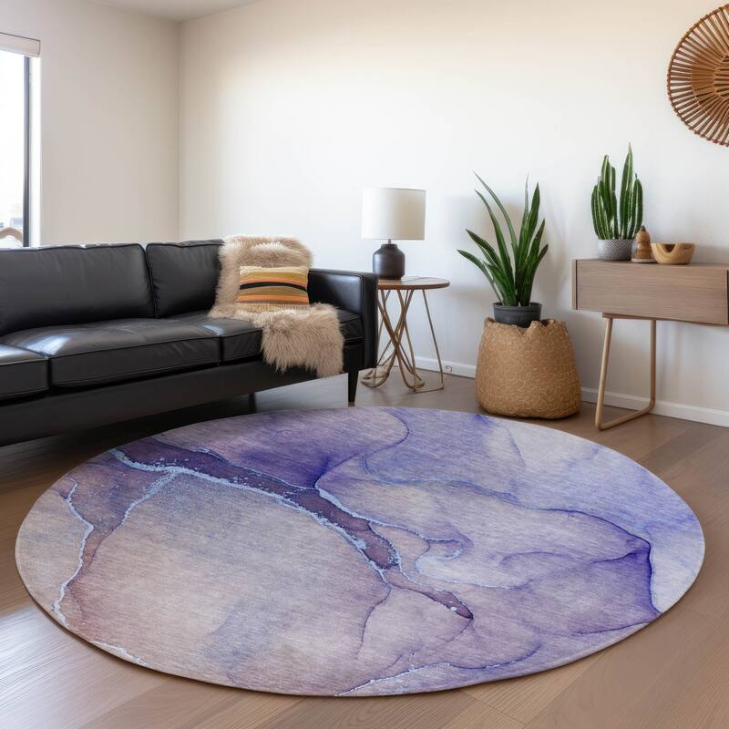 Premium Washable Super Soft Contemporary Abstract Mayfield Rug - Navy - 8' x 8' - Round