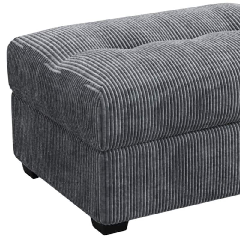 HomeRoots 37" Gray and Black Corduroy Tufted Ottoman