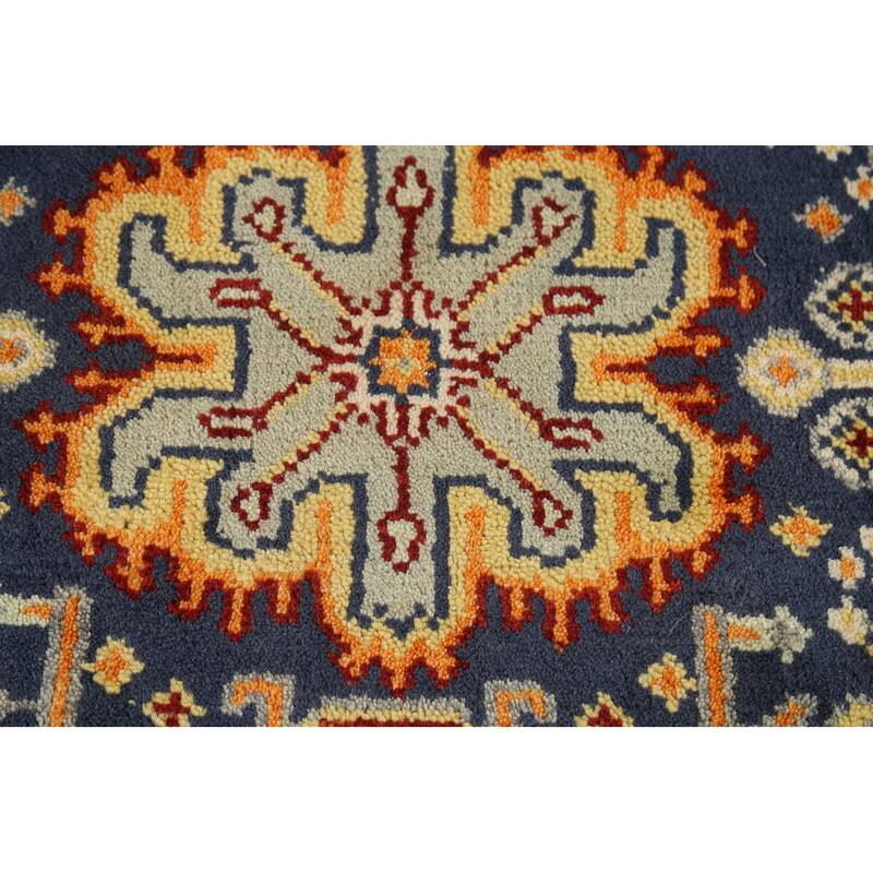 Blue Geometric Kazak Indian Accent Rug Handmade Wool Carpet - 2'11"x 5'0"