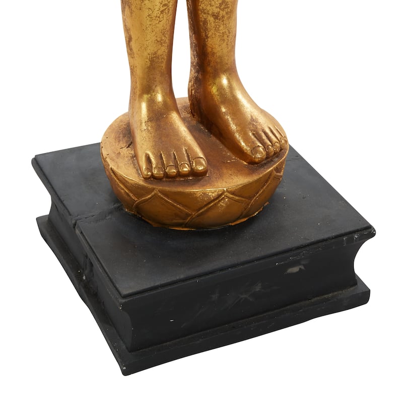 Polystone Buddha Standing Floor Sculpture with Engraved Carvings and Relief Detailing - Gold - Roche River Decor
