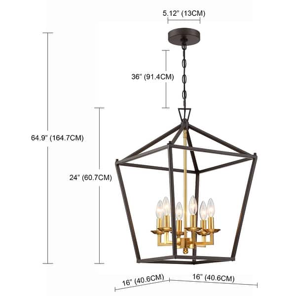 16 in. 6Light Geometric Cage Lantern Pendant Light with Matte Black