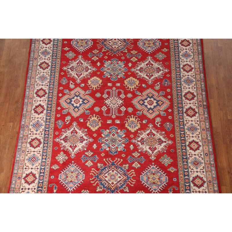 Red Traditional Kazak Area Rug Hand-Knotted Wool Carpet - 6'9" x 9'7"