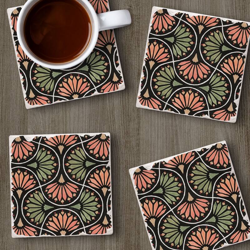Flower Show 4-Pack Tumbled Tile Stone Coasters with Protective Cork Backing Manufactured in The USA
