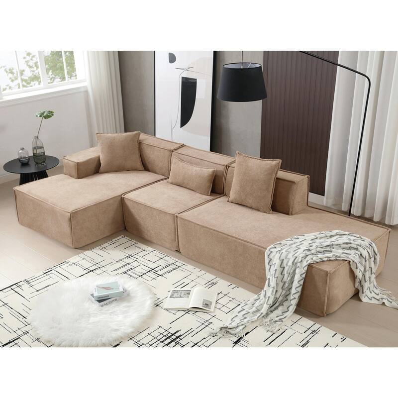 Modern Modular Combination Sofa Set - L-Shaped Italian Minimalist Tofu Block Sofa in Terrycloth Fabric, Left-Hand Facing