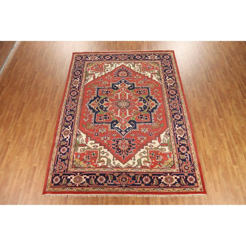 Hand Knotted Oriental 100% Wool Carpet Traditional Medallion Oranges & Rust Heriz (serapi) Area Rug - 12' 0'' X 9' 0''