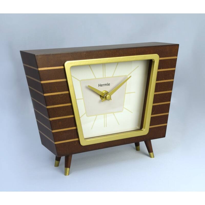 Wooden Frame Retro-Style Table Clock - 8" - Brown and Gold