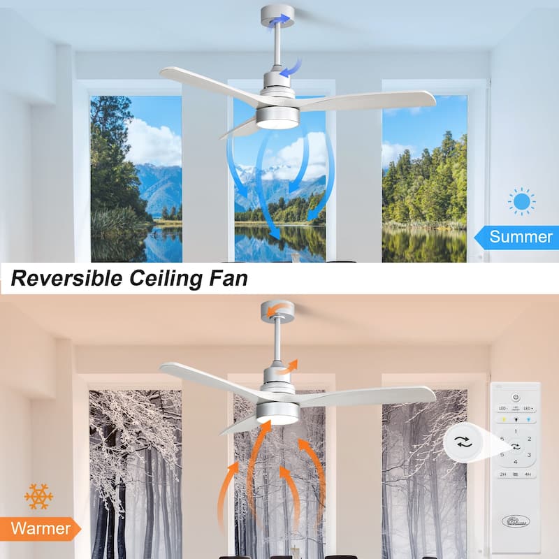 48" and 52" Integrated LED Ceiling Fan with Light and Remote, Reversible DC Motor