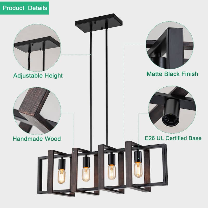 Starsky 4-Light Industrial Linear Kitchen Island Light Lantern Farmhouse Chandelier