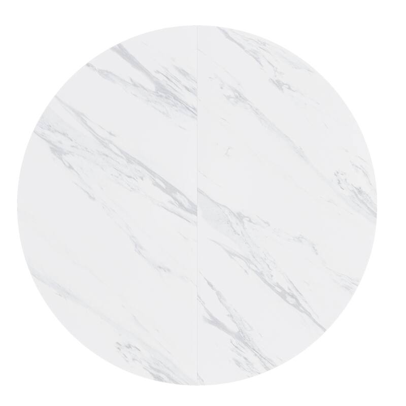 47 Inch Round MDF Dining Table for 4 - Modern Farmhouse Kitchen Table with Wood Strip Base