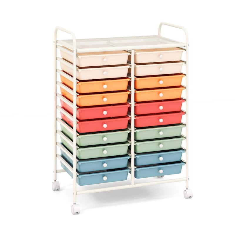Costway 20 Drawers Rolling Cart Storage Scrapbook Paper Studio - See Details - Macaron