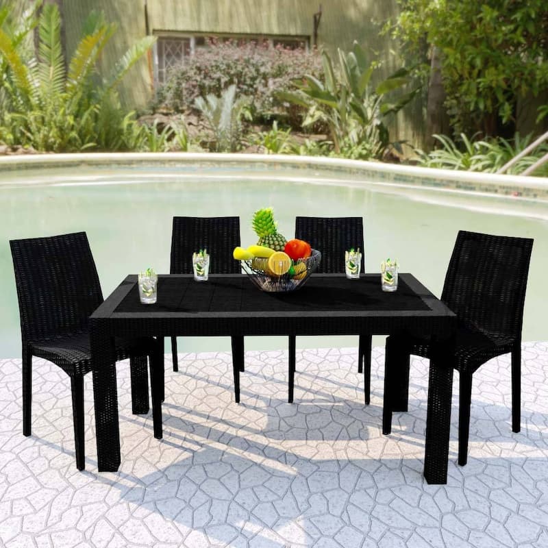 Outdoor Patio Dining Chairs, Set of 4 Stackable Polypropylene Chairs with Woven Design for Garden, Deck, or Pool
