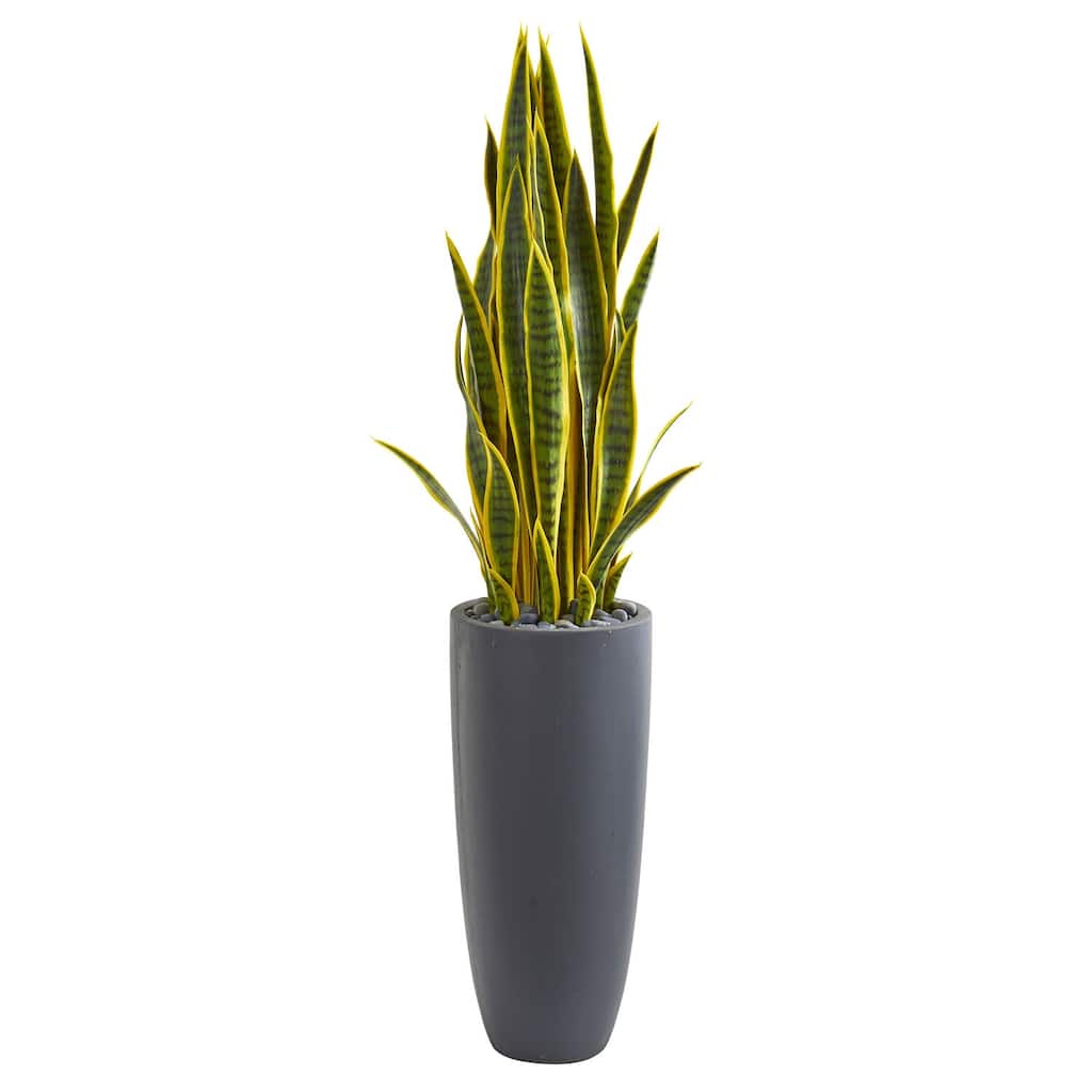 Artificial Plant Tall Urban Oasis 4.5ft Indoor Greenery Gray Planter Home Decor - Green