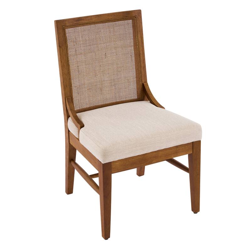 Christopher Knight Home - Upholstered Dining Chair Cane Back Rubber Wood Dining Chair with Cushioned Seat (Set of 4)