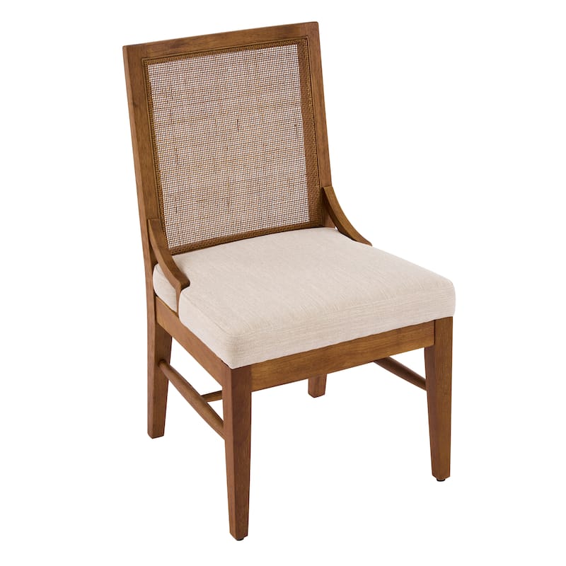 Christopher Knight Home - Upholstered Modern Fabric Chair with Cane Back and Rubber Wood Legs (Set of 2)