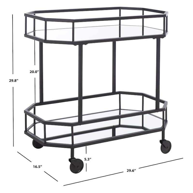 SAFAVIEH Silva 2 Tier Octagon Bar Cart-Rose Gold / Mirror. - 30" W x 17" D x 30" H