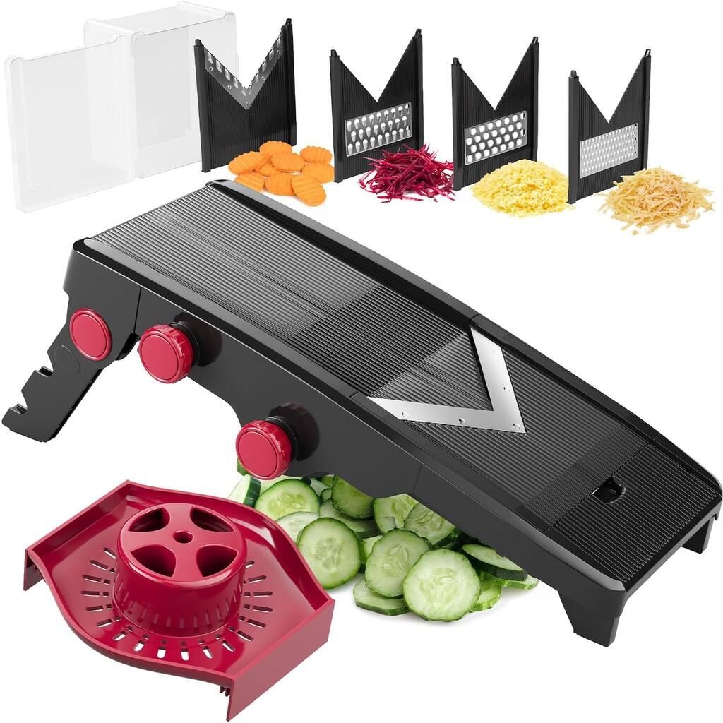 Mueller Mandoline Slicer for Kitchen, Adjustable Vegetable Chopper, Fruit, Cheese Grater, Potato Chips Slicer - Black