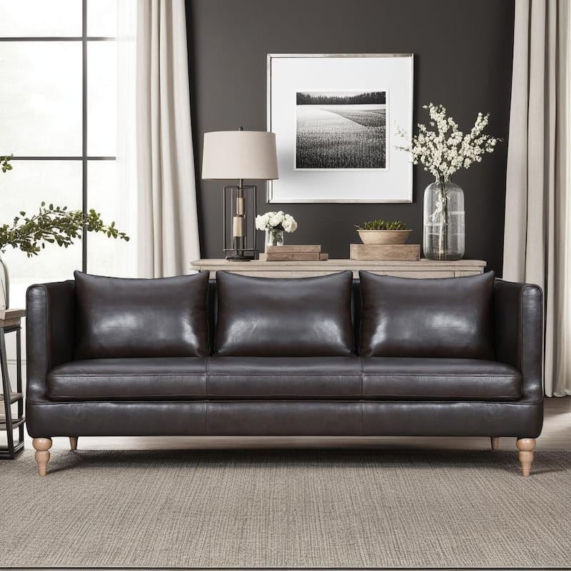 Vincenza 85" Dove Gray or Brown Leather Sofa by Armen Living
