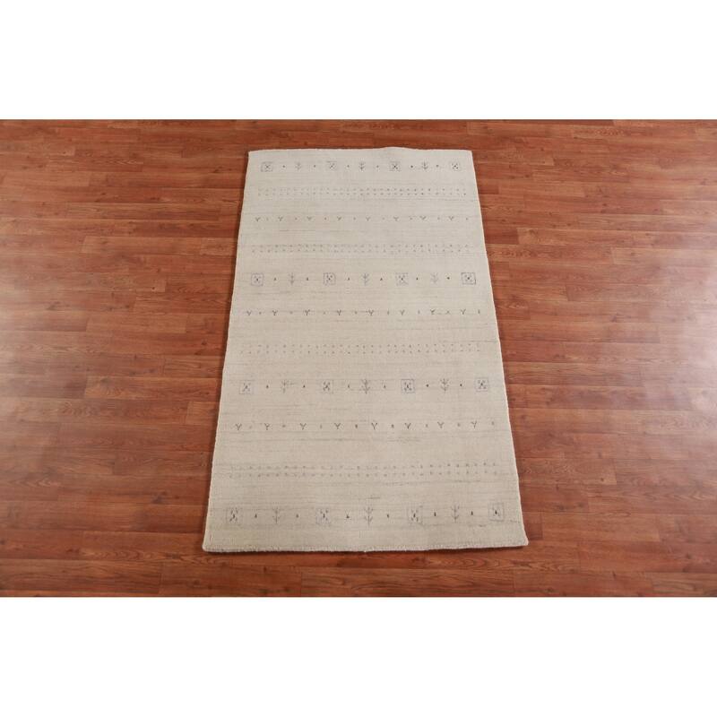 Hand Knotted Oriental 100% Wool Carpet Tribal Tribal Beige & Ivories Gabbeh Area Rug - 5' 3'' X 3' 0''