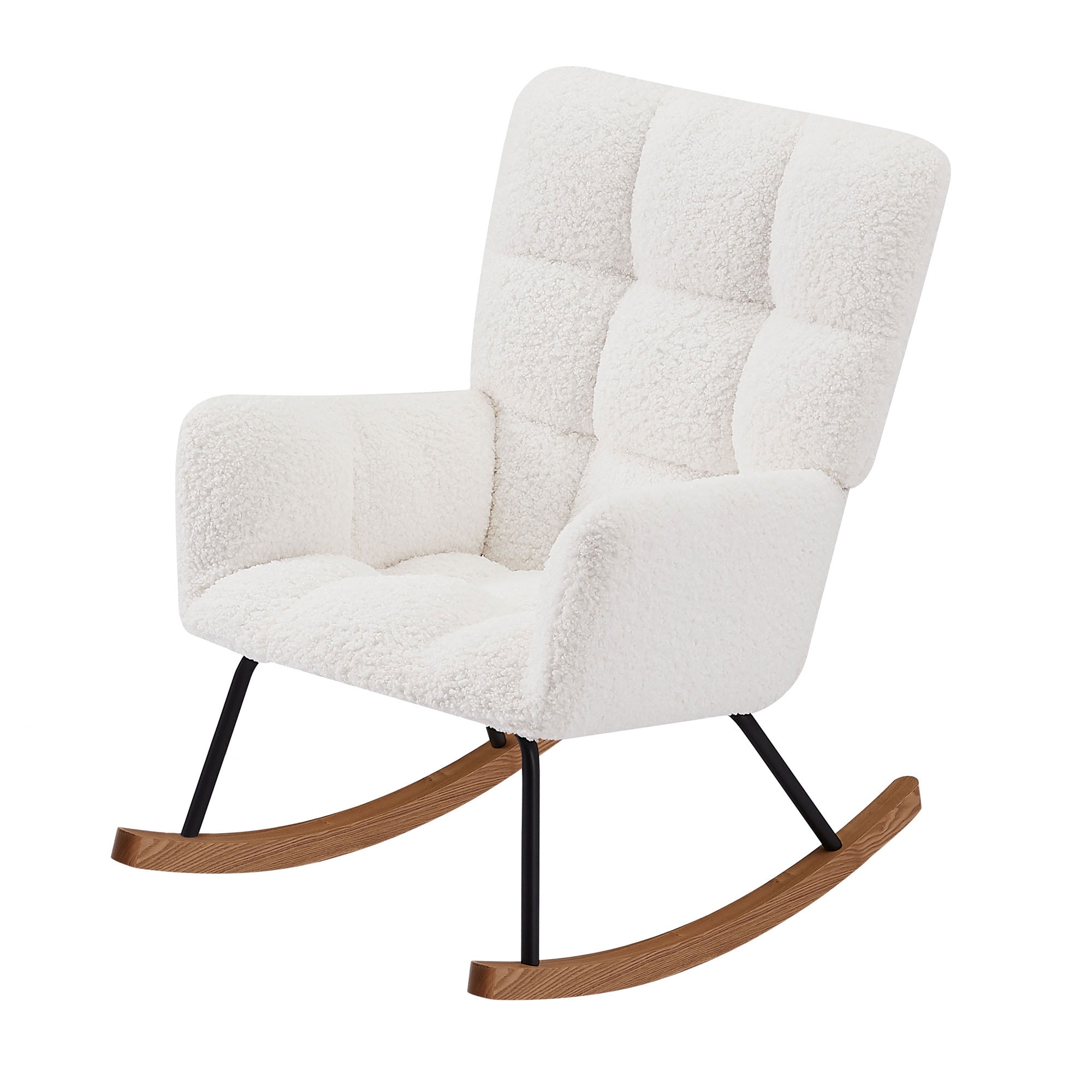 Upholstered Lounge Chair Rocking Chair with High Backrest for Nursing Baby Reading Off White