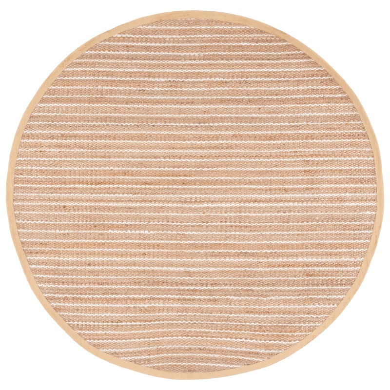 SAFAVIEH Natural Fiber Lulla Farmhouse Stripe Jute Rug - 7' Round - Natural/Ivory