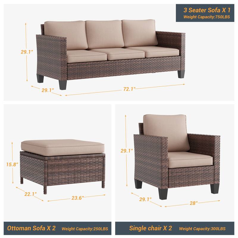 LIVOOSUN 5Pcs Patio Furniture Set Grey Rattan Coversation Seating Set