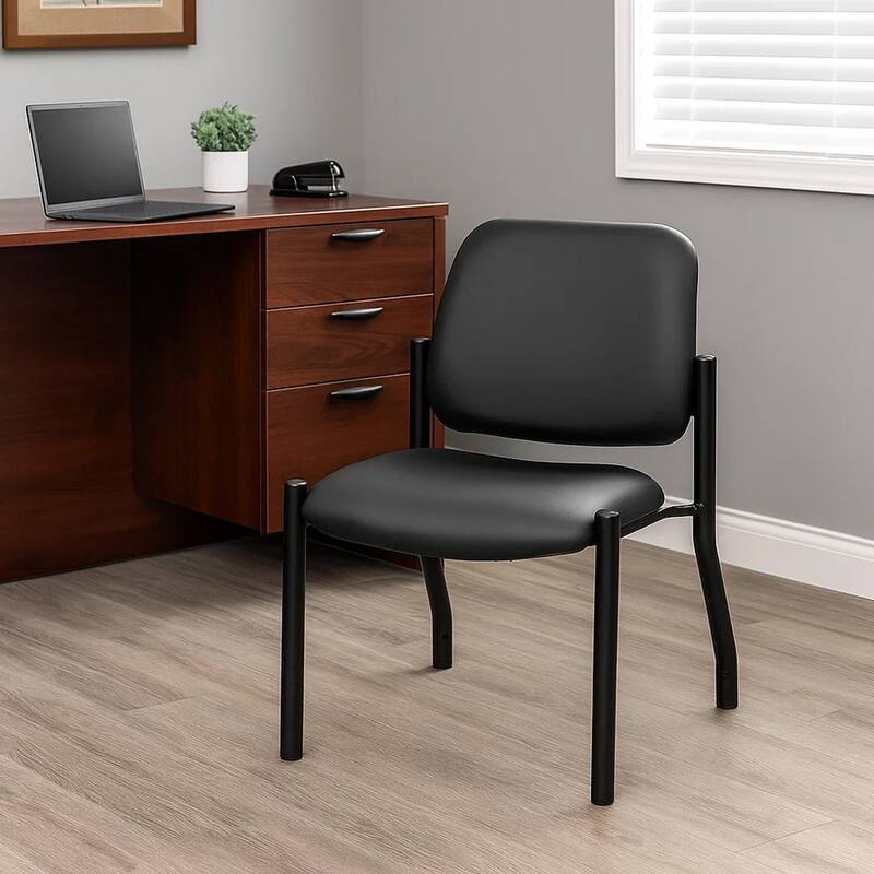 Lea Reception Guest Chair, Antimicrobial Vinyl Seat and Back, Black