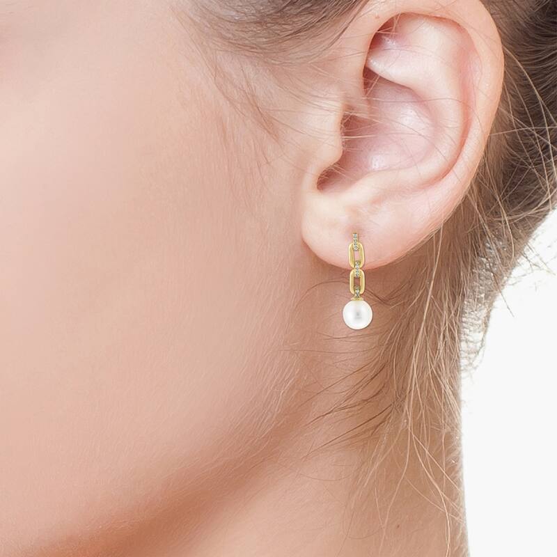 EFFY 14K Yellow Gold Diamond and Freshwater Pearl Earrings