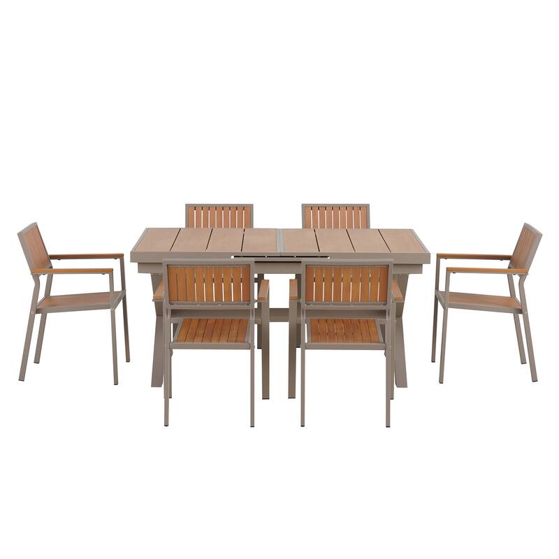 Flexible Outdoor Dining Set,6 Chairs and Extendable Table,62.9" to 82.6"