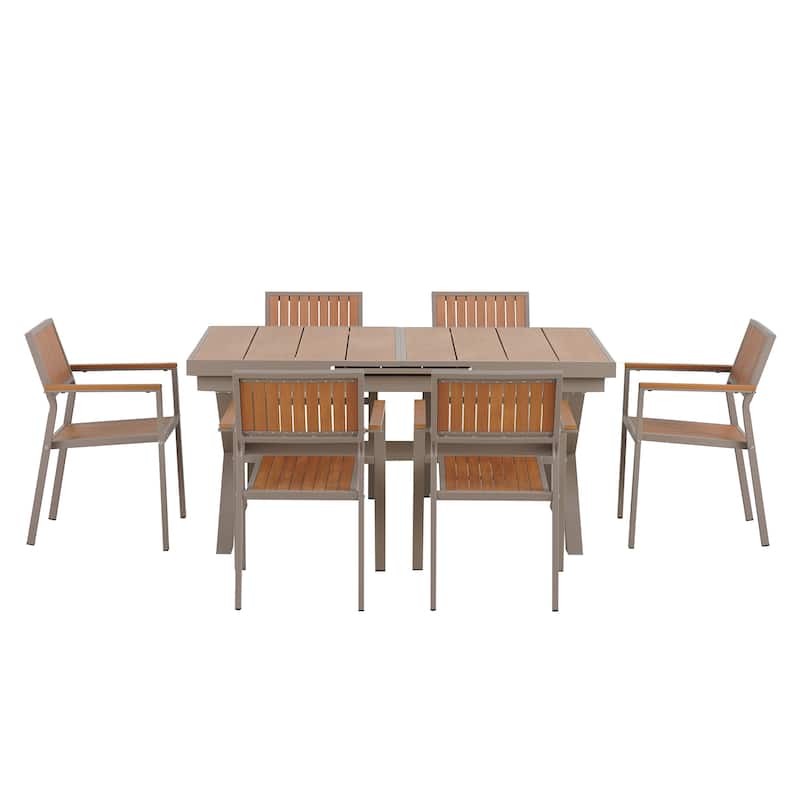 Outdoor Plastic Wood Chairs Set with Six Chairs and a Table (Set of 7)