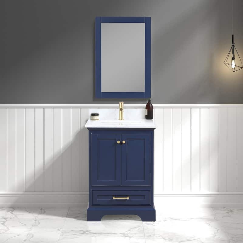 Blossom Copenhagen 24" Bathroom Vanity with Marble Top, Sink & Mirror - NavyBlue