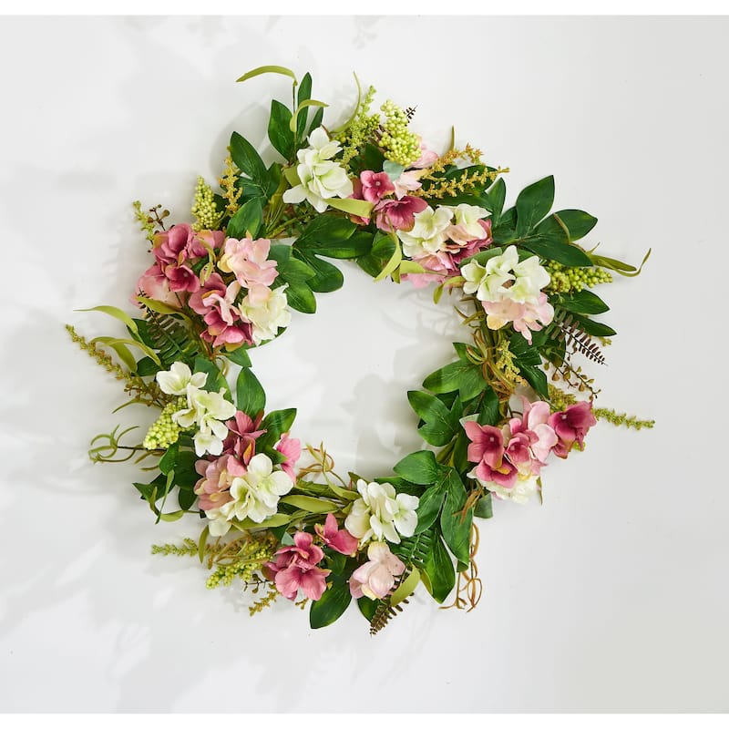 22" White & Pink Hydrangea Wreath
