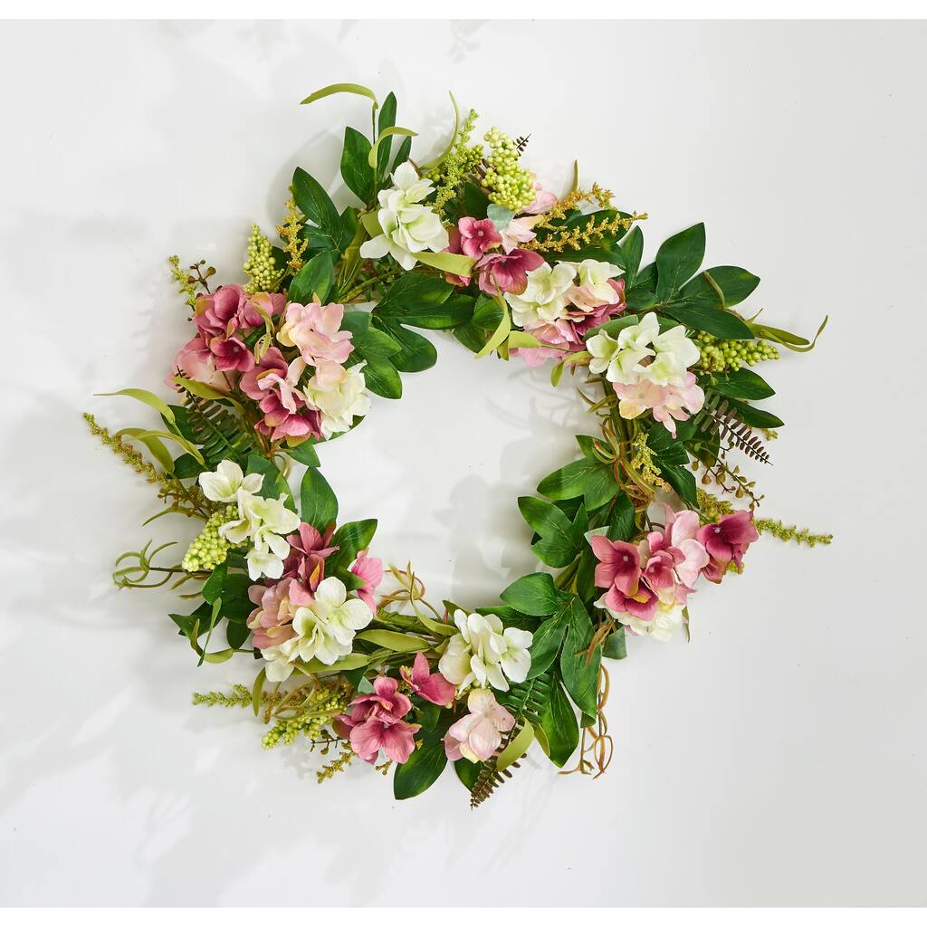 22" White & Pink Hydrangea Wreath