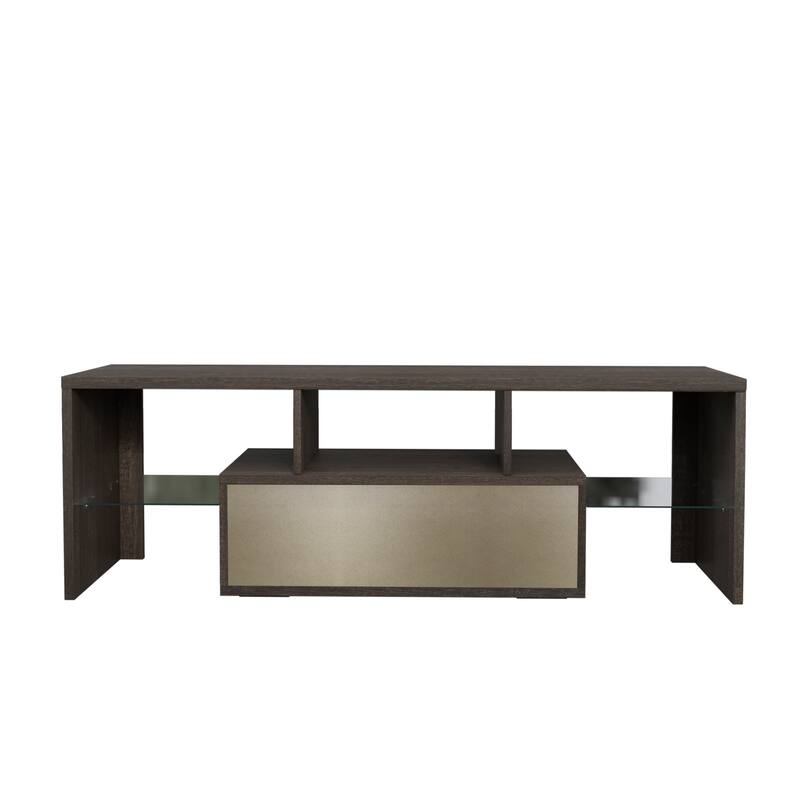 GDF Studio - Modern Particle Board TV Stand with Toughened Glass Shelf and LED Lights, Quick Assembly