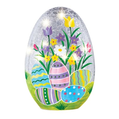 Lighted Crackled Glass Easter Egg Table Decoration - 5.88 x 8.63 x 5.38