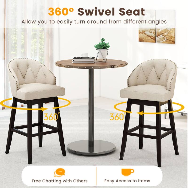Gymax Mid Century Upholstered Bar Stools Set of 4 31'' Swivel Bar