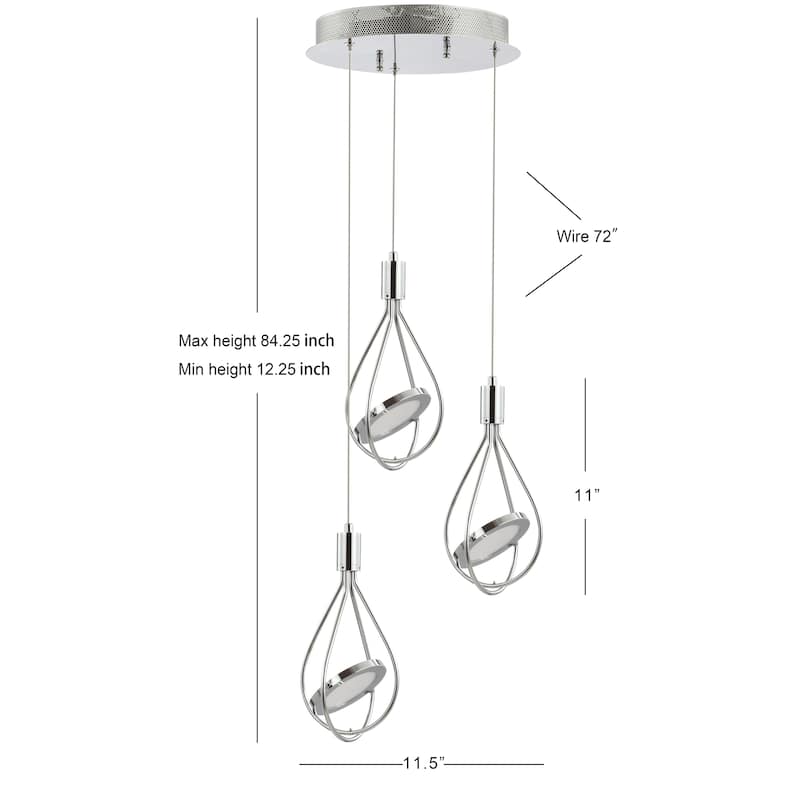 Orion 11.5" 3-Light Adjustable Integrated LED Cluster Pendant, Chrome by JONATHAN Y