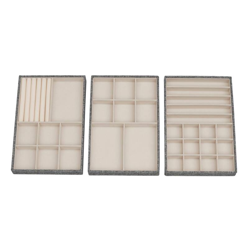Household Essentials Sturdy Chipboard 3-Tier Jewelry Tray with Polyester Linen Wrap