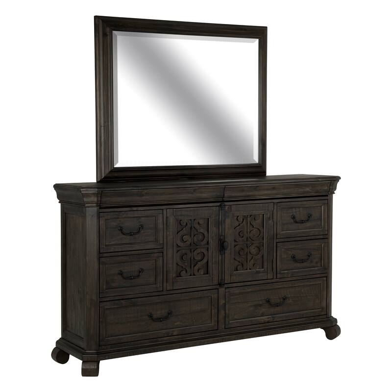 Magnussen Home Bellamy Peppercorn Drawer Dresser With Landscape Mirror - 8-drawer