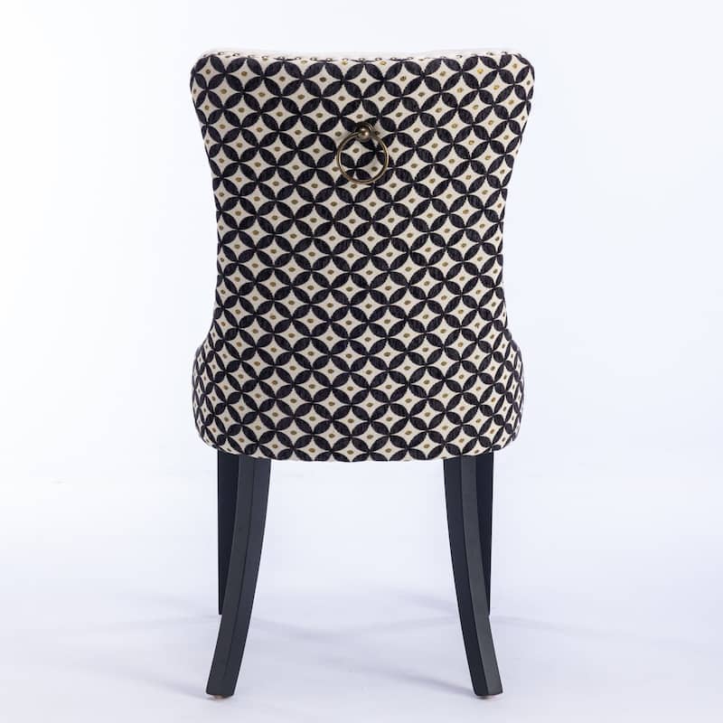Plaid High Back Tufted Dining Chair, Velvet Soft Cushion Chair with Nailhead Trim Armless Wood Chair, Set of 2