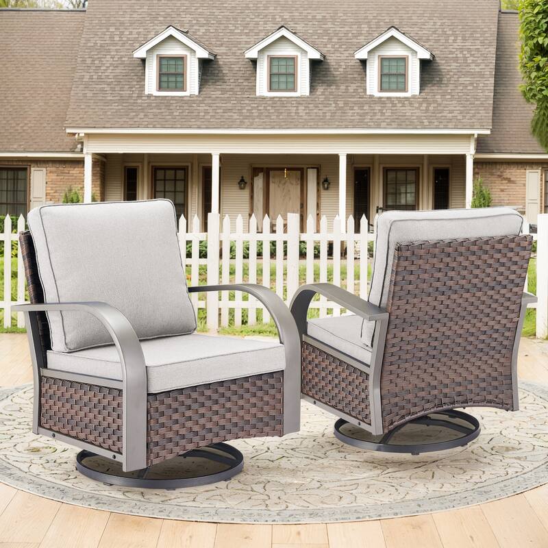 Gymojoy Industrial Style Outdoor Wicker Swivel Glider Chairs Set of 2