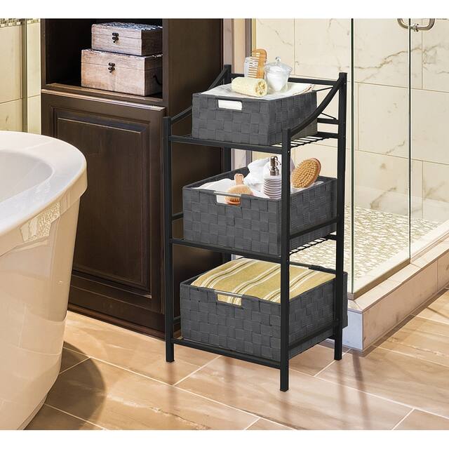 Storage Box Woven Basket Bin Container Tote Cube Organizer Set Stackable Shelf Organizer Built-in Carry Handles (9-Piece)
