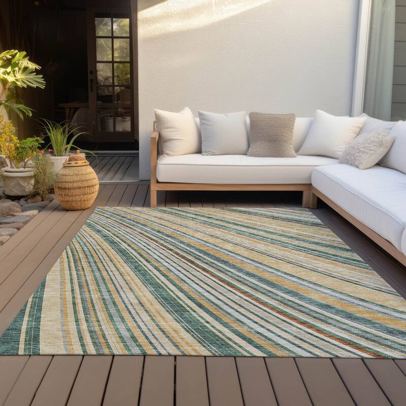 Machine Washable Indoor/ Outdoor Stripe Wave Chantille Rug