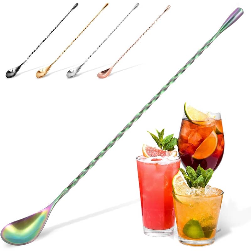 Zulay Kitchen Premium 12 Inch Stainless Steel Cocktail Spoon - Rainbow