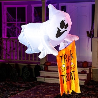 Joiedomi 5 Ft Tall White and Orange Polyester Outdoor Hanging Ghost ...