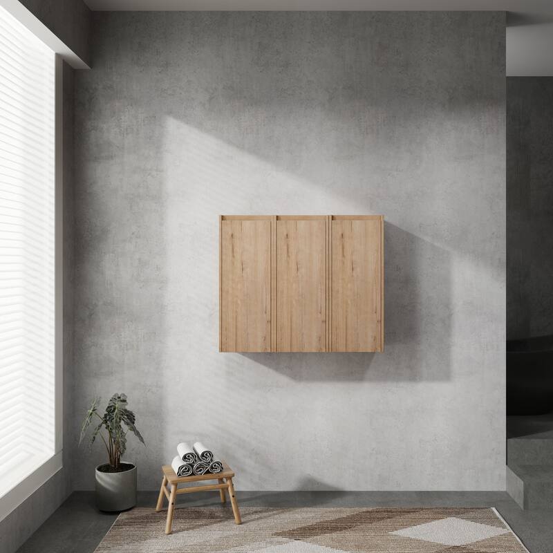 Modern Wall-Mounted Bathroom Side Cabinet with Soft-Close Doors, Floating Design, 6 Storage Compartments, 12-Inch Width